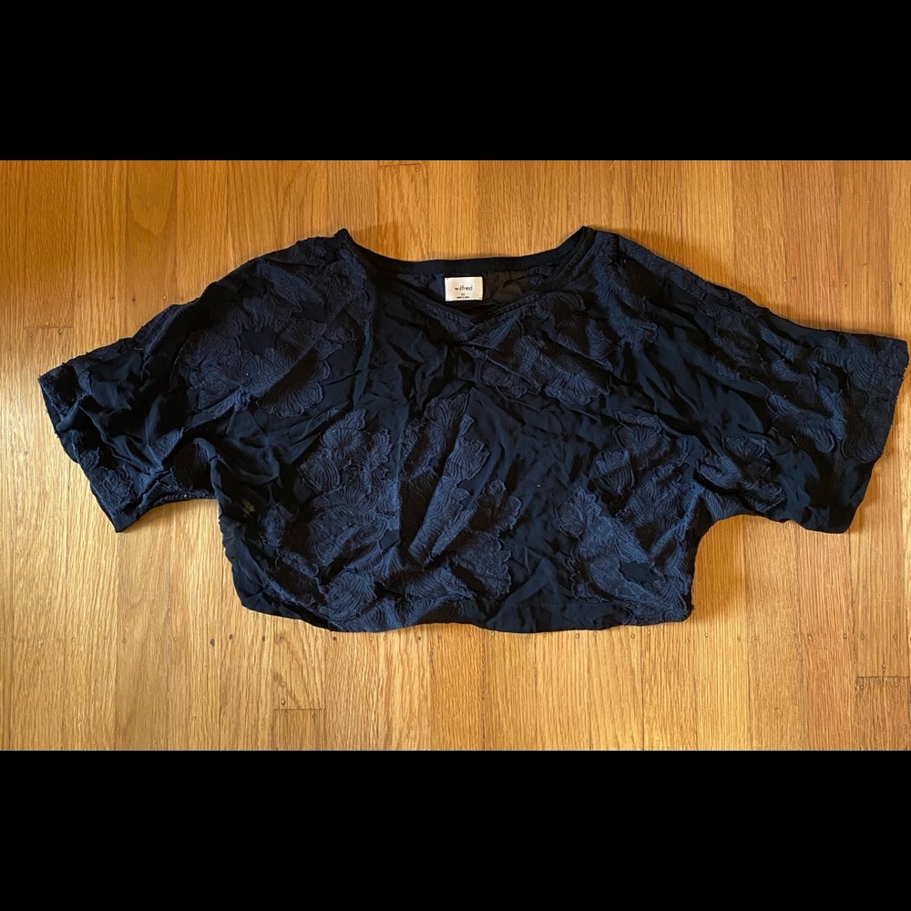Black lace semi see through crop